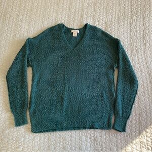 Women's Rachel Zoe  Teal Boucle Long Sleeve Side Slits V-Neck Sweater Size Large